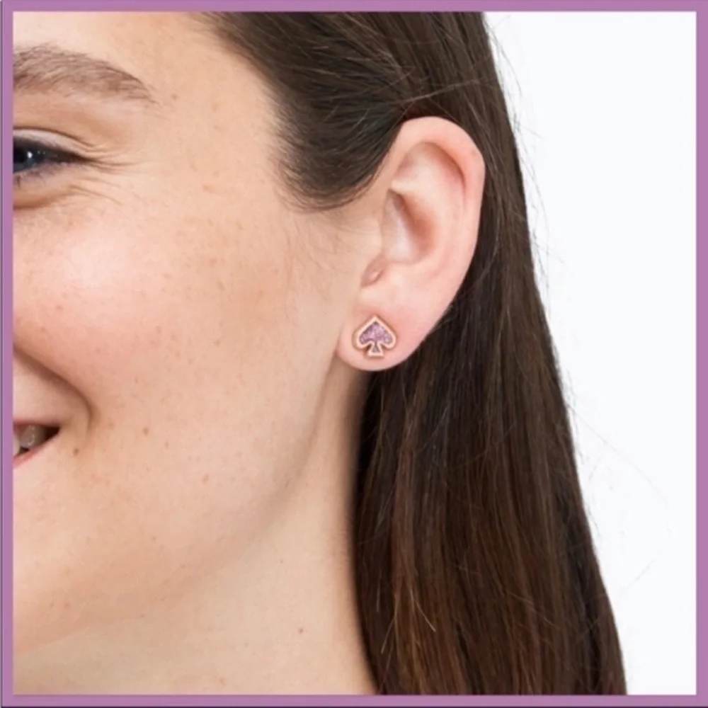 Kate Spade stud pink glitter earrings post gold tone classic spade shape
